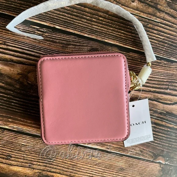 NWT Coach Square Leather Wristlet with Chain Bubblegum Color - Picture 2 of 3
